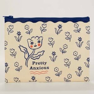 Pretty Anxious Floral Print Pouch with Blue Accents and Zip Closure NWT